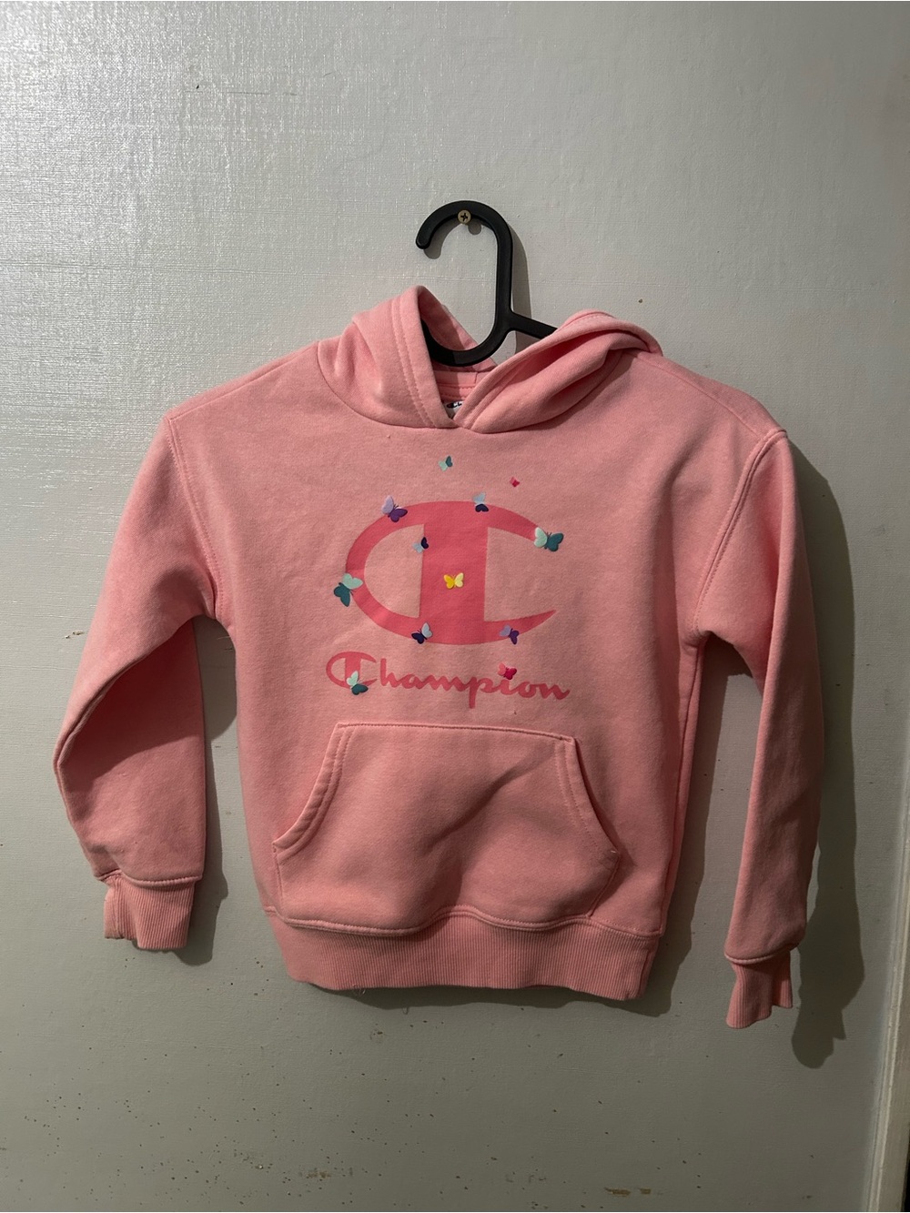 Champion Pink Kids Hoodie with Butterfly Logo